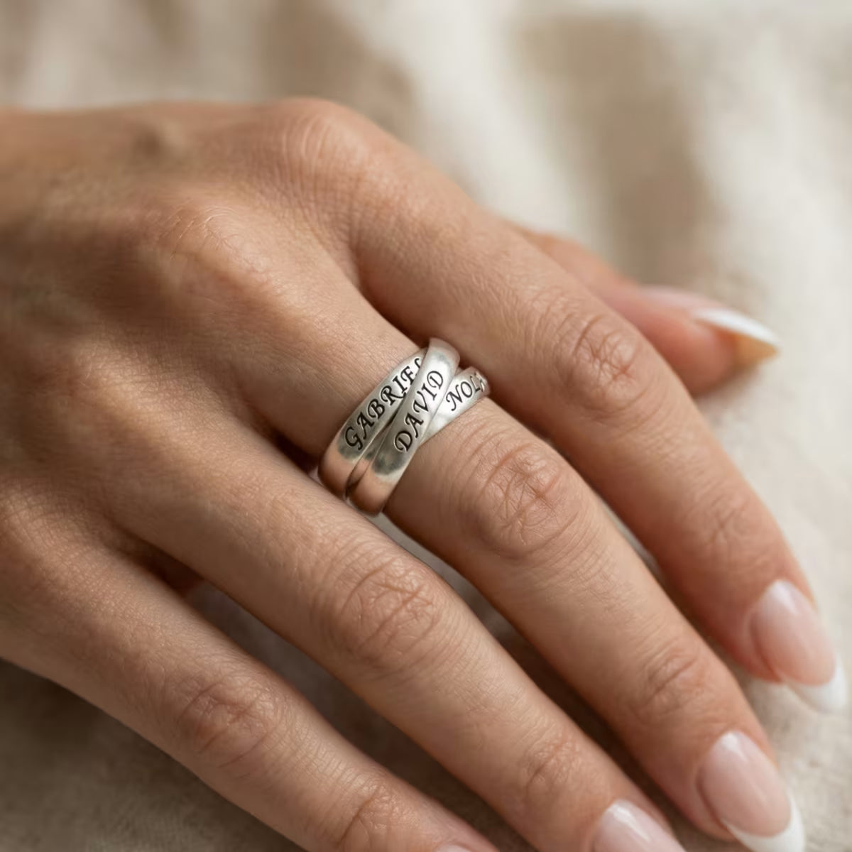 Trio Bond Custom Ring inner engraving detail close up