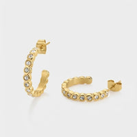 Gold Hoop Earrings - Bezel Tennis
