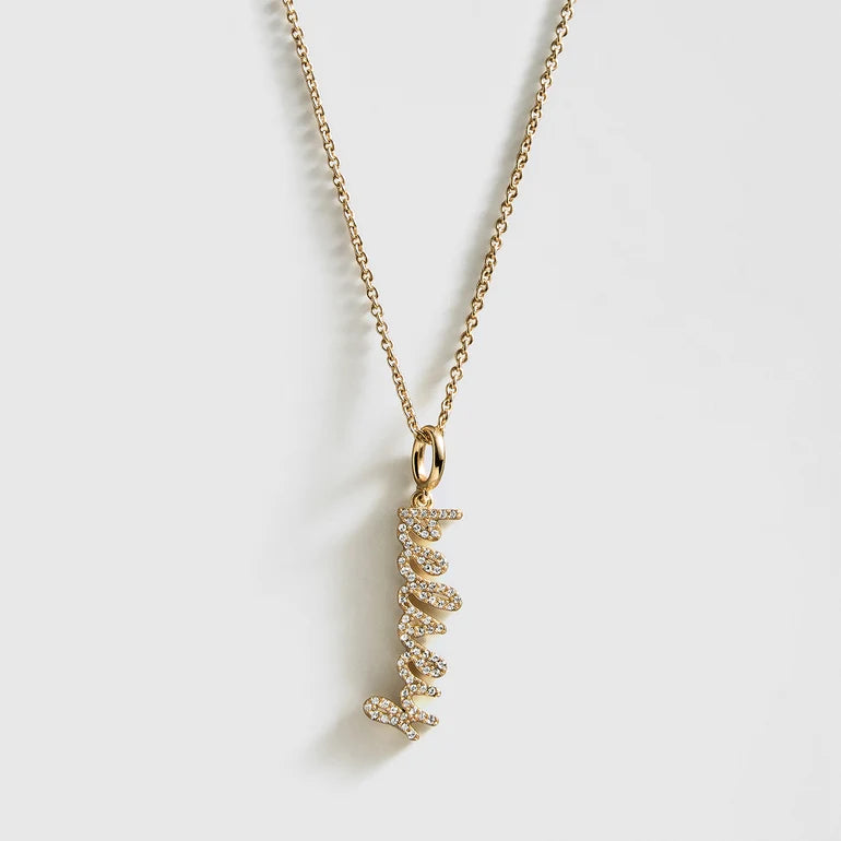 Pave script cluster name necklace in gold with one name #Color_Gold#Number of Names_1 Name