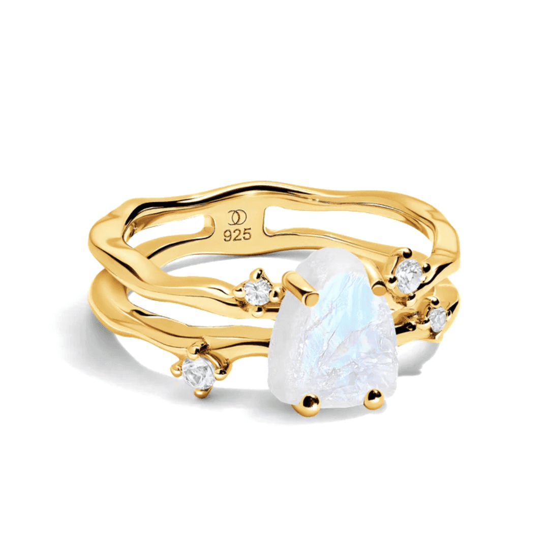 raw crystal moonstone ring showcasing natural energy stones from Monrich