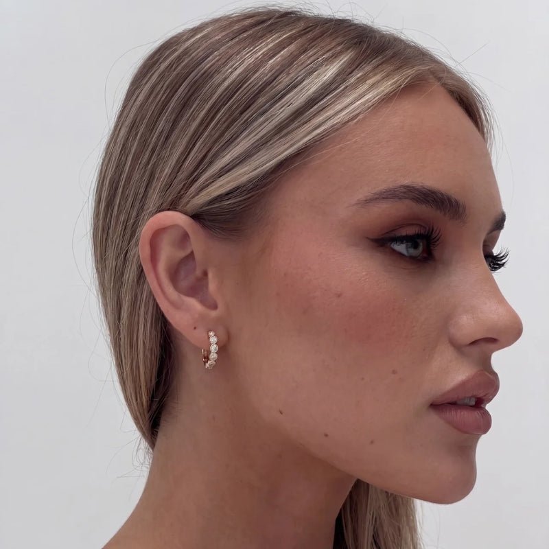 Gold Hoop Earrings - Bezel Tennis | Monrich