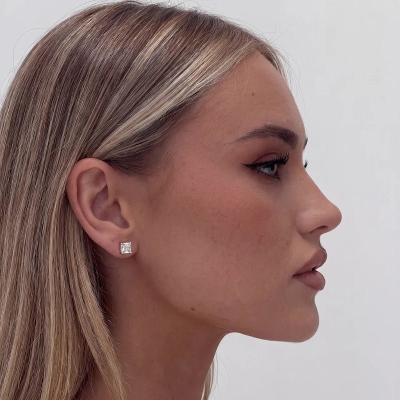 Stud Earrings - Square Princess CZ | Monrich